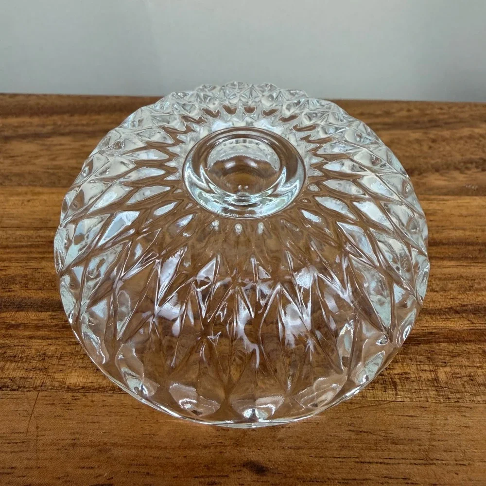 Pressed Glass Vintage Ring Holder Clear Diamond Scalloped Edge Vanity Dish